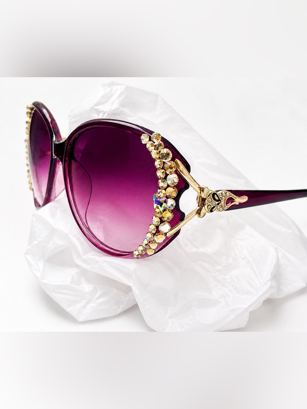 Embellished Heart Sunglasses - Purple with Gold Accents